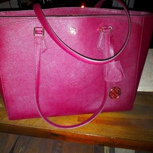 Tory Burch tote worn once rich burgundy color